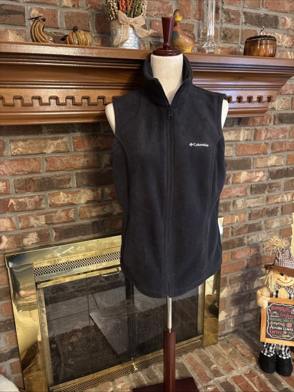 Columbia Full-Zip Sleeveless Gray Fleece Vest Ladies Size Large Pockets